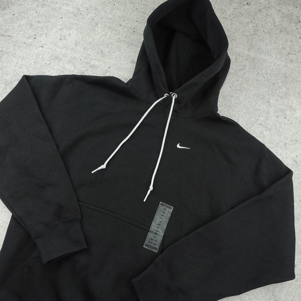 Nike Solo Swoosh Hoodie Mens XS Black Loose Fit Fleece Pullover DX1355-010 w Tag